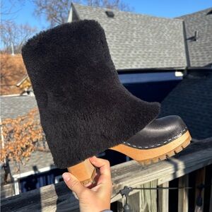 Swedish Hasbeens Black Shearling Lined Boots